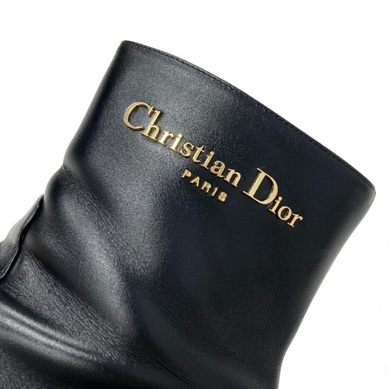 Dior D-town Short Boots Shoes Leather Black Gold Logo
