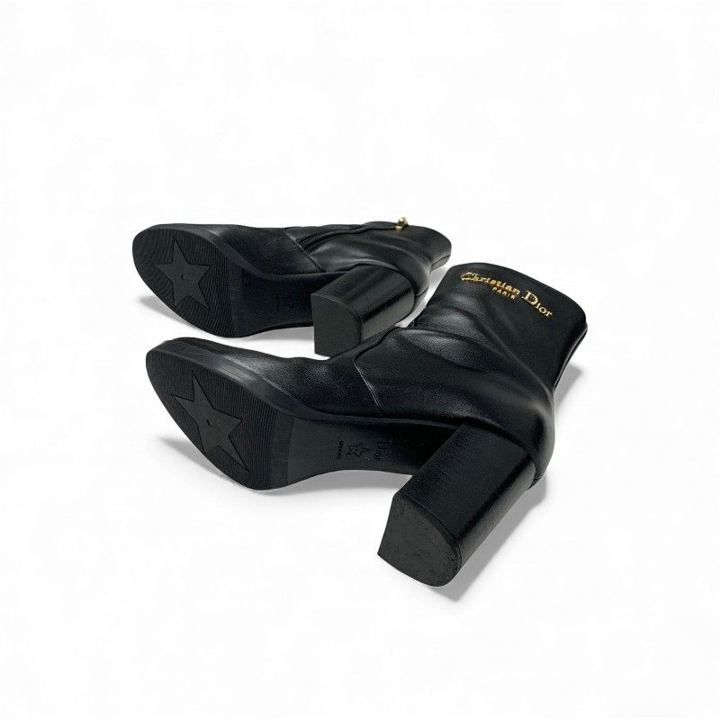 Dior D-town Short Boots Shoes Leather Black Gold Logo