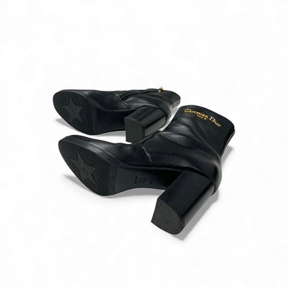 Dior D-town Short Boots Shoes Leather Black Gold Logo