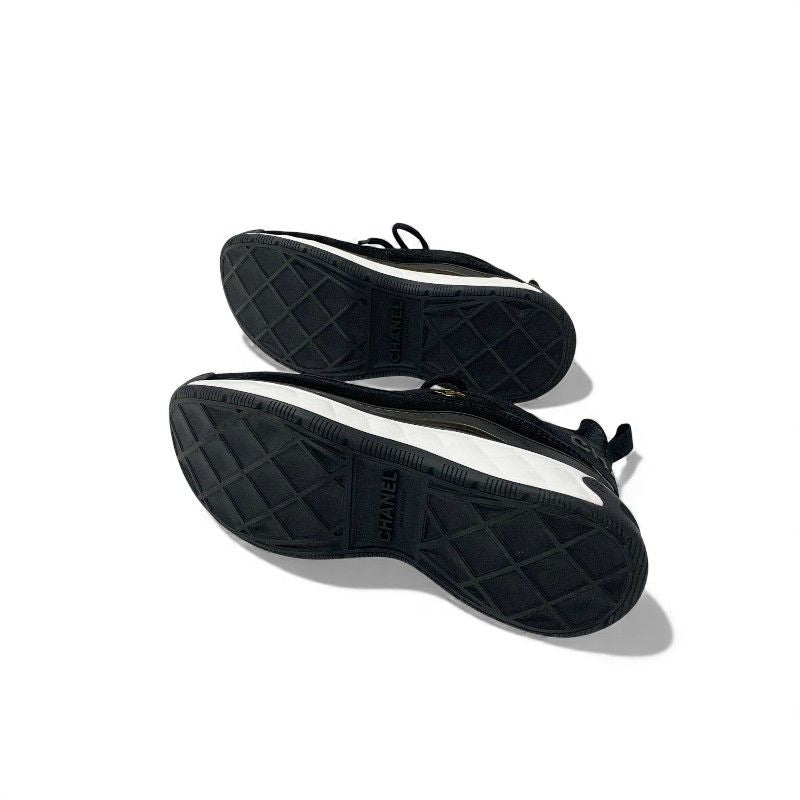 Chanel Sneakers Shoes Suede Leather Black Logo CC