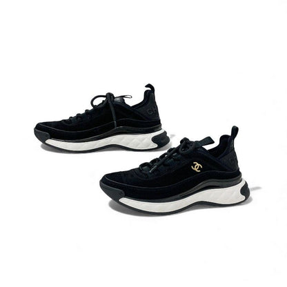 Chanel Sneakers Shoes Suede Leather Black Logo CC