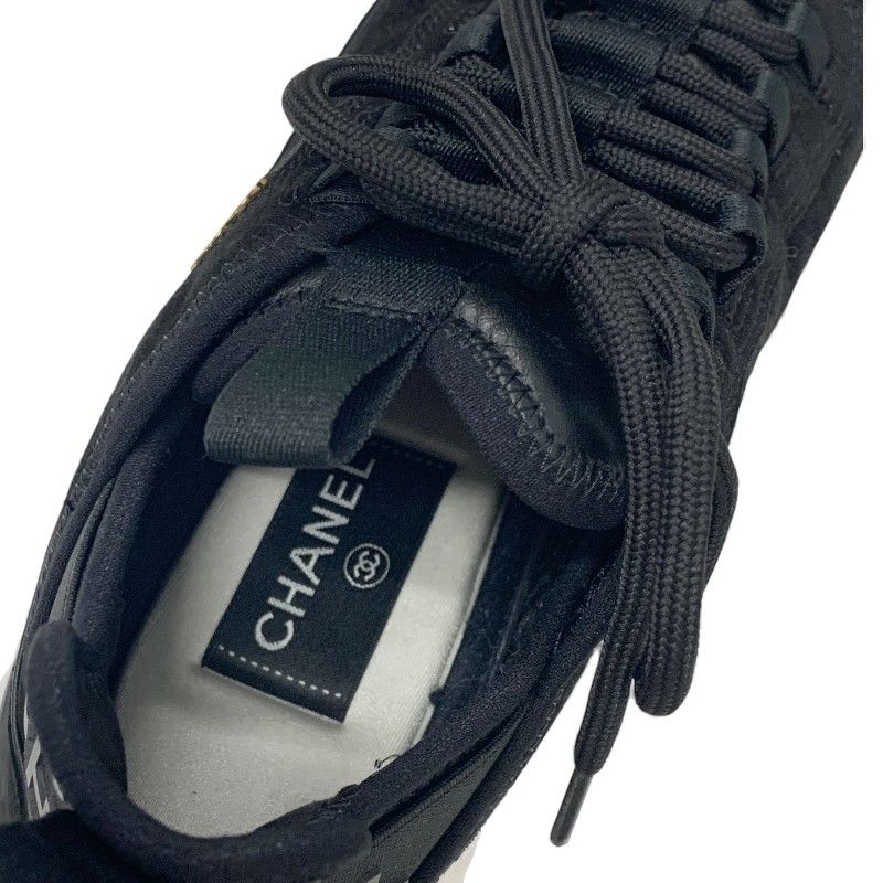 Chanel Sneakers Shoes Suede Leather Black Logo CC