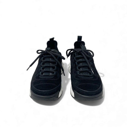 Chanel Sneakers Shoes Suede Leather Black Logo CC