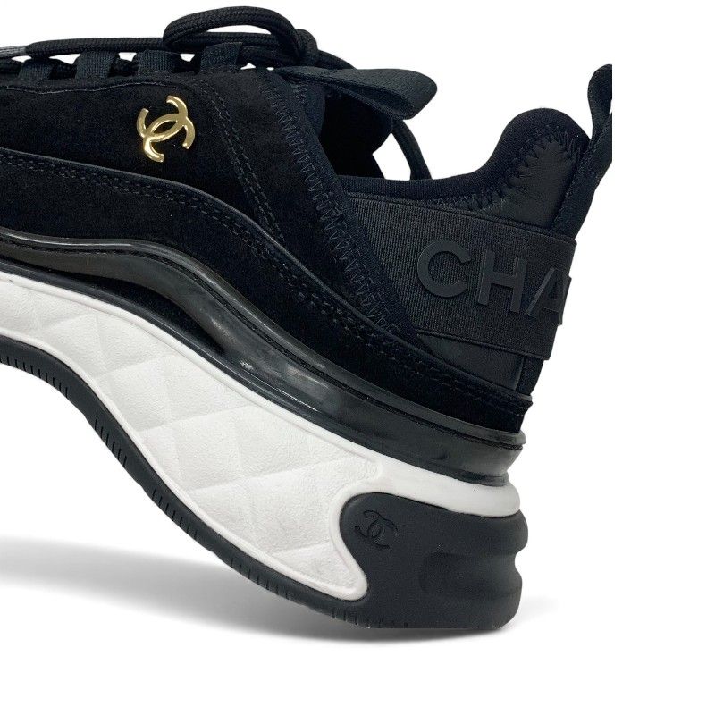 Chanel Sneakers Shoes Suede Leather Black Logo CC