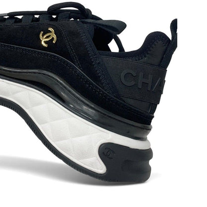 Chanel Sneakers Shoes Suede Leather Black Logo CC
