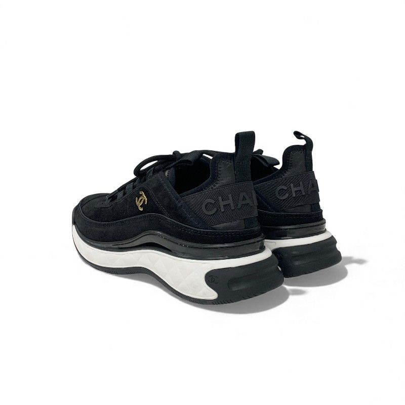 Chanel Sneakers Shoes Suede Leather Black Logo CC