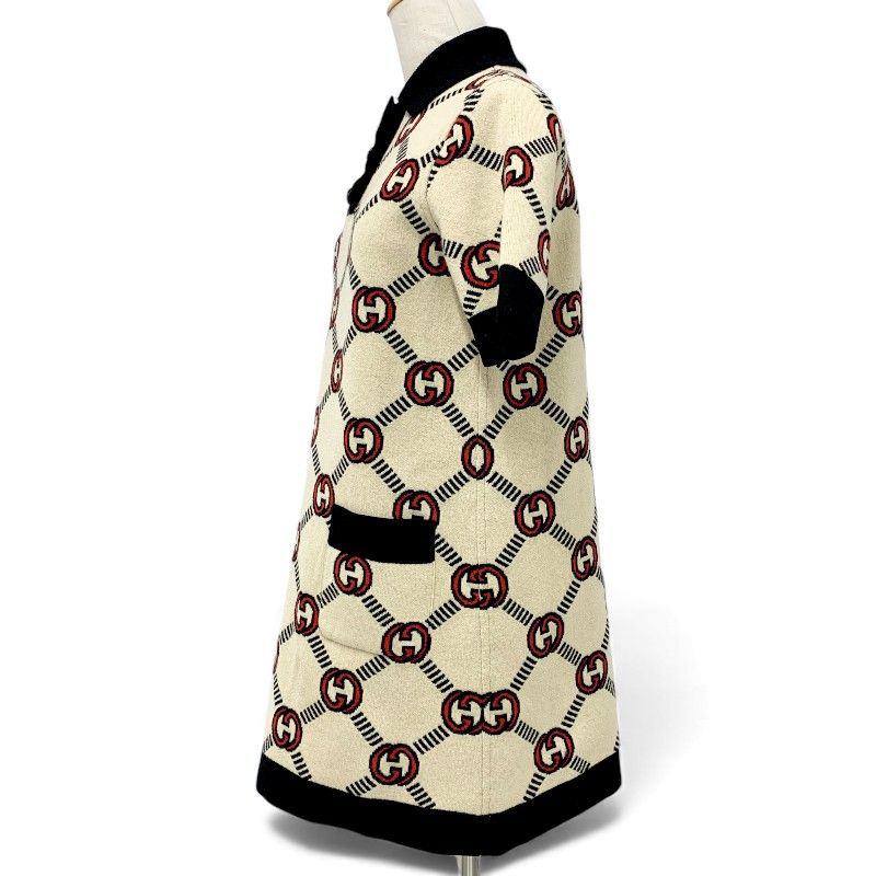 Gucci Dress Beige Black Red Interlocking Reversible Polo Knit