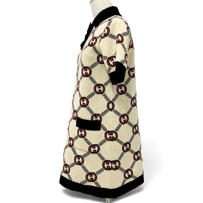 Gucci Dress Beige Black Red Interlocking Reversible Polo Knit