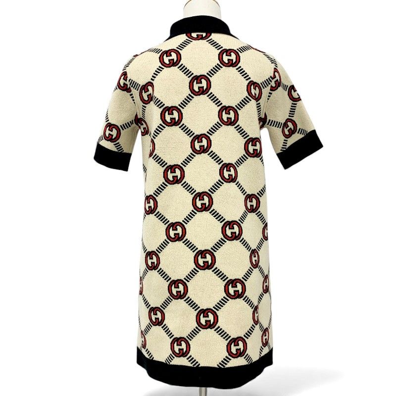 Gucci Dress Beige Black Red Interlocking Reversible Polo Knit