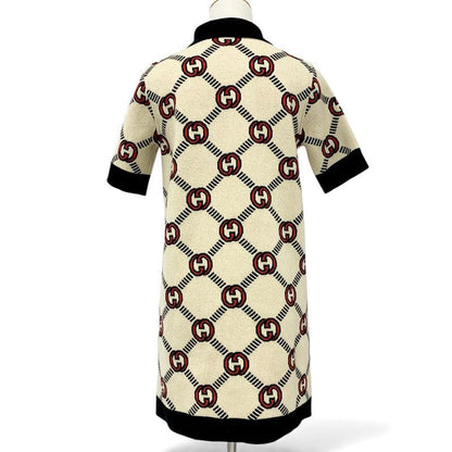 Gucci Dress Beige Black Red Interlocking Reversible Polo Knit
