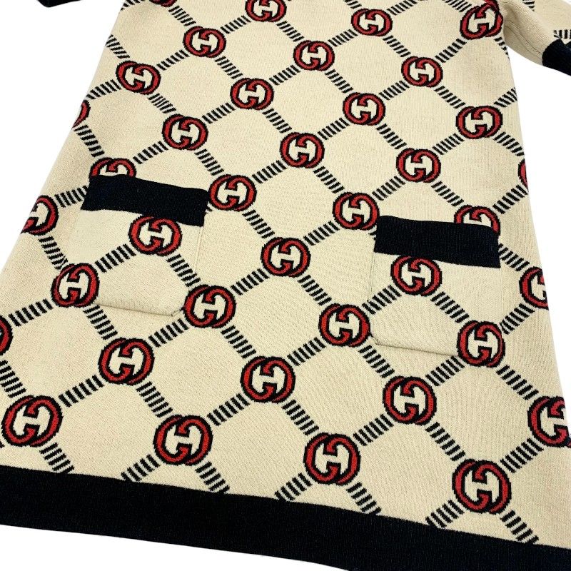 Gucci Dress Beige Black Red Interlocking Reversible Polo Knit