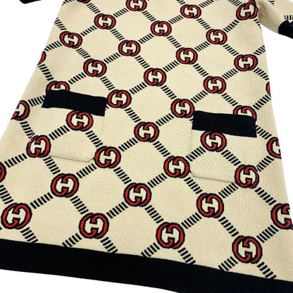 Gucci Dress Beige Black Red Interlocking Reversible Polo Knit