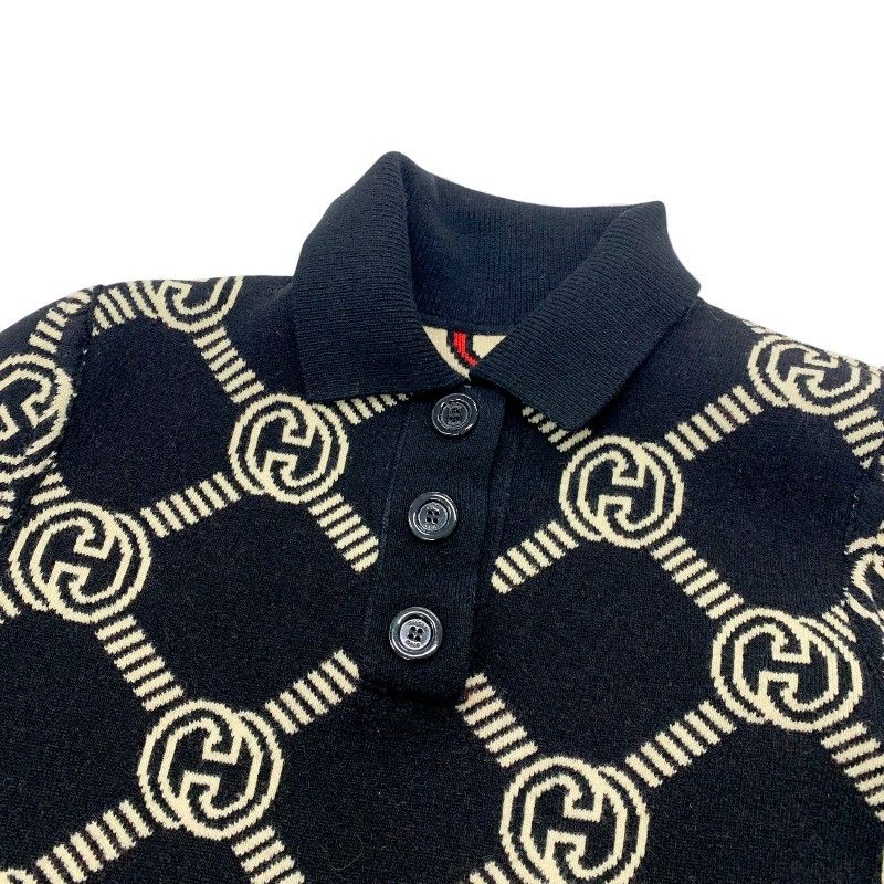 Gucci Dress Beige Black Red Interlocking Reversible Polo Knit