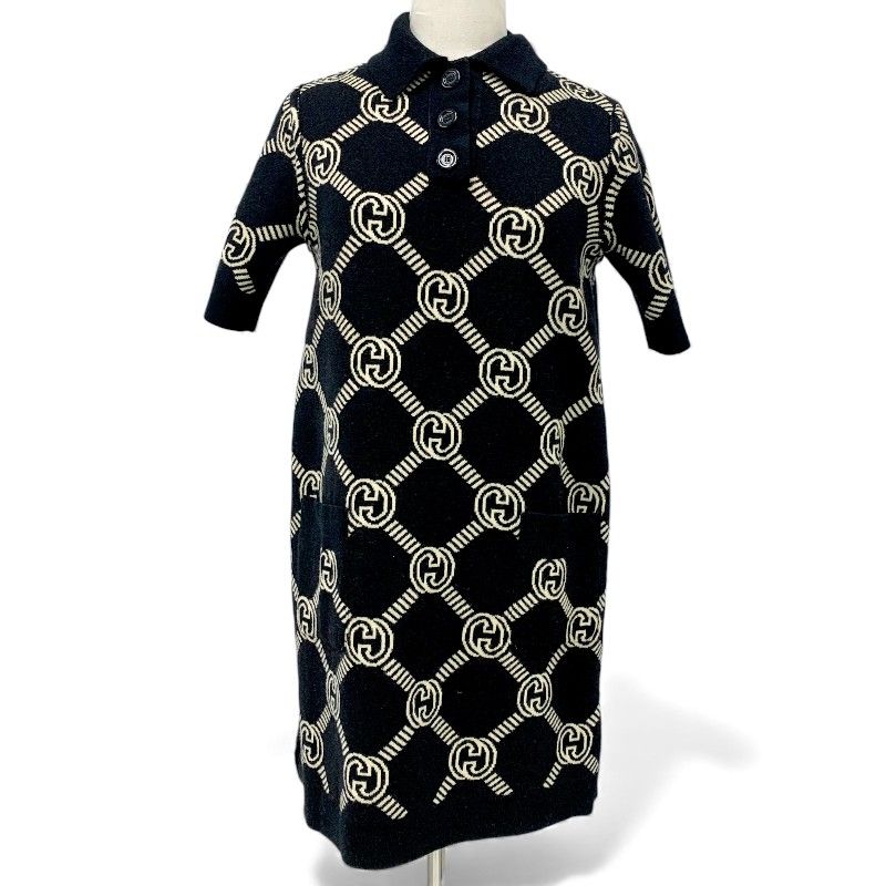 Gucci Dress Beige Black Red Interlocking Reversible Polo Knit
