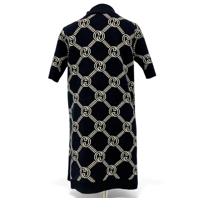 Gucci Dress Beige Black Red Interlocking Reversible Polo Knit