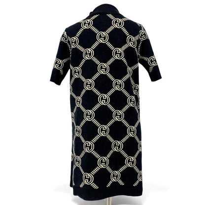 Gucci Dress Beige Black Red Interlocking Reversible Polo Knit
