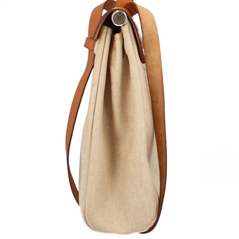 Hermes Herbag MM Toile Calf Shoulder Bag Natural