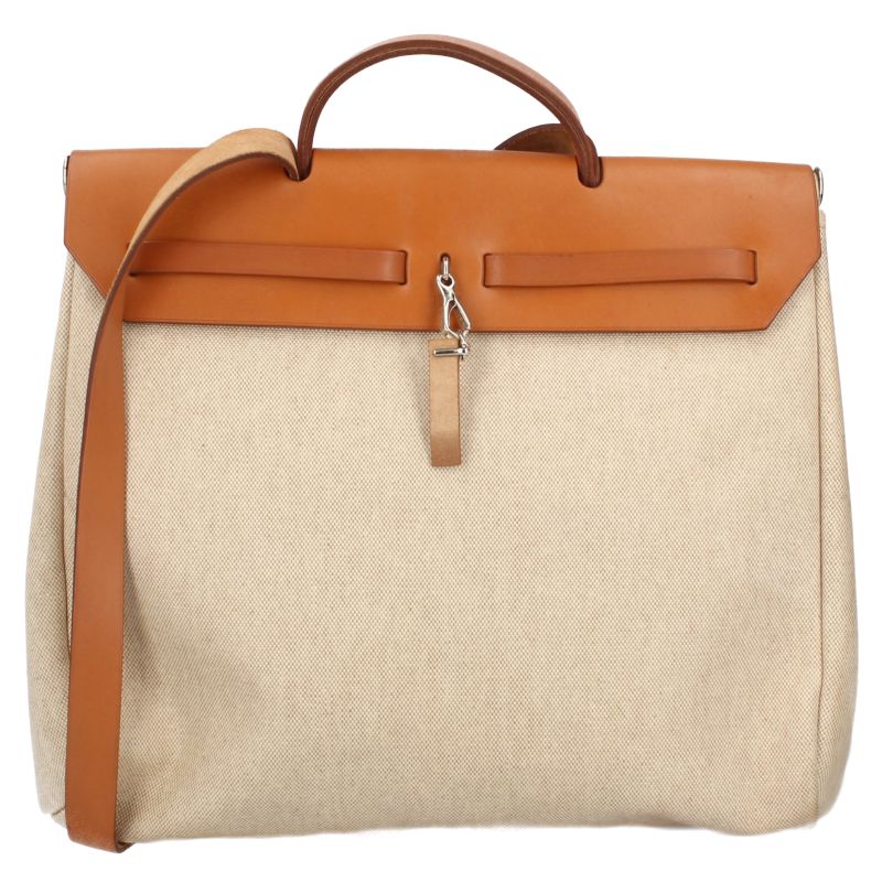 Hermes Herbag MM Toile Calf Shoulder Bag Natural