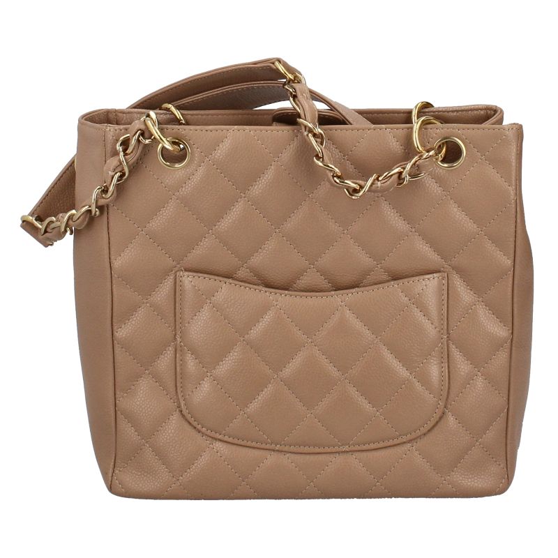 Chanel Petite Shopping Tote PST Caviar Leather Beige