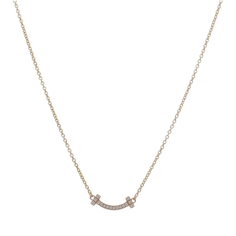Tiffany & Co T Smile Micro Diamond Necklace 18k Pink Gold