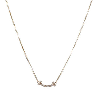 Tiffany & Co T Smile Micro Diamond Necklace 18k Pink Gold