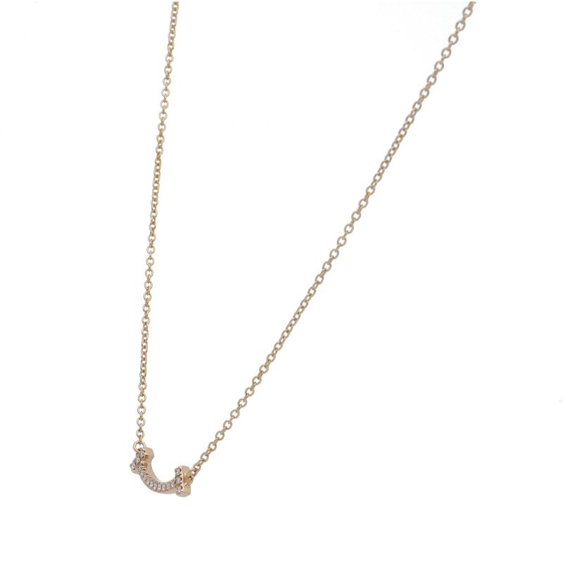 Tiffany & Co T Smile Micro Diamond Necklace 18k Pink Gold
