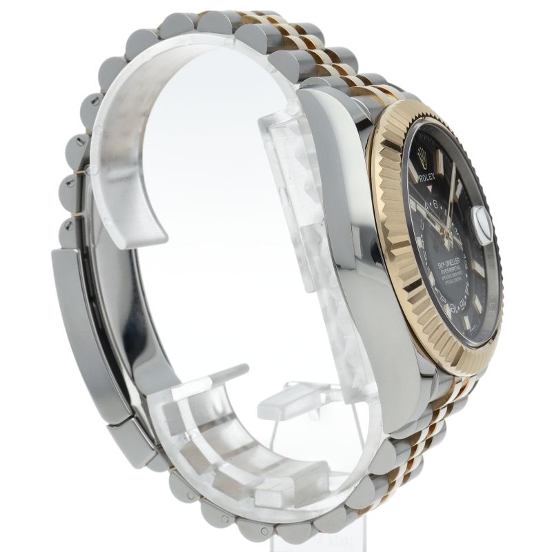 Rolex Sky Dweller Watch Jubilee Box 18k Yellow Gold SS Black Polished