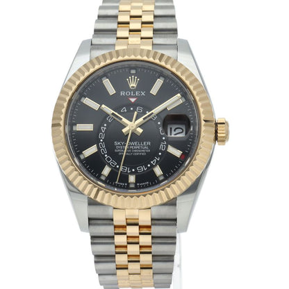 Rolex Sky Dweller Watch Jubilee Box 18k Yellow Gold SS Black Polished