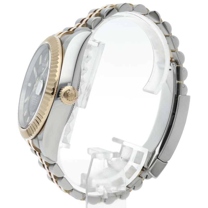 Rolex Sky Dweller Watch Jubilee Box 18k Yellow Gold SS Black Polished
