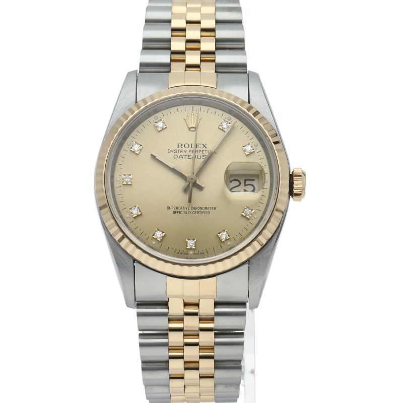 Rolex Datejust Watch Diamond 18k Yellow Gold SS Chien Pankara Polished
