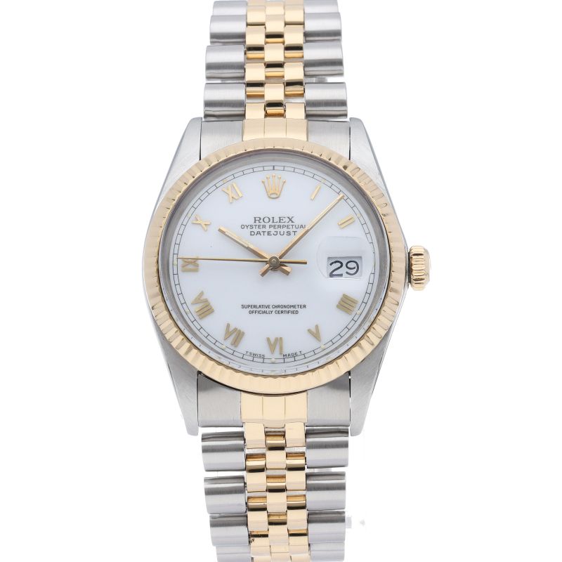 Rolex Datejust Watch Antique 18k Yellow Gold SS White Polished