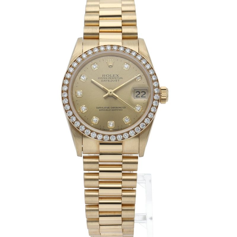 Rolex Datejust Boys Watch Diamond Bezel Box 18k Yellow Gold Sha