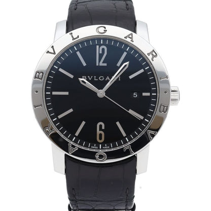 Bvlgari Watch SS Leather Black Polished