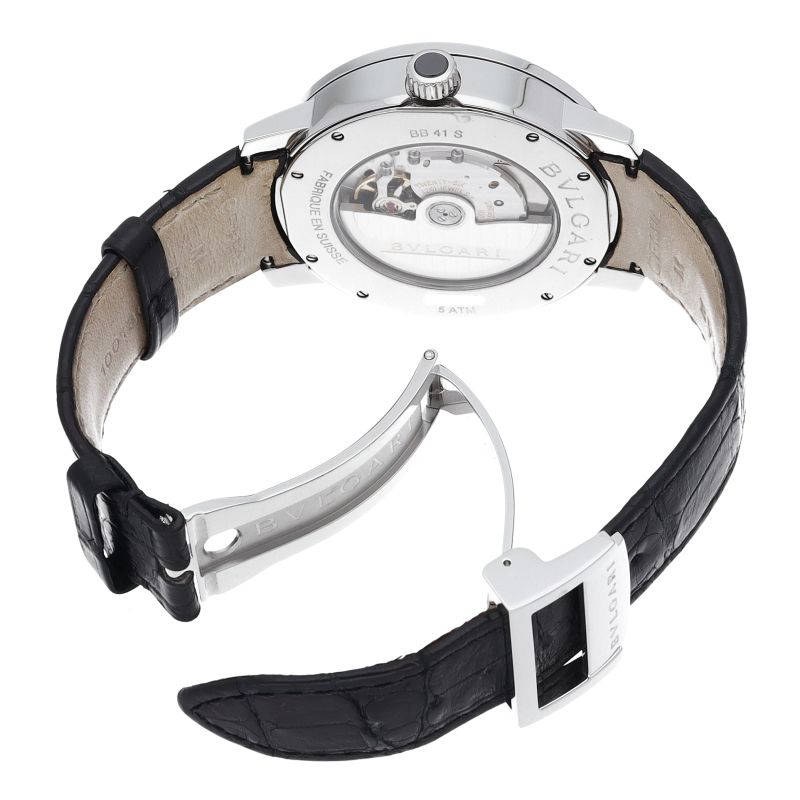 Bvlgari Watch SS Leather Black Polished
