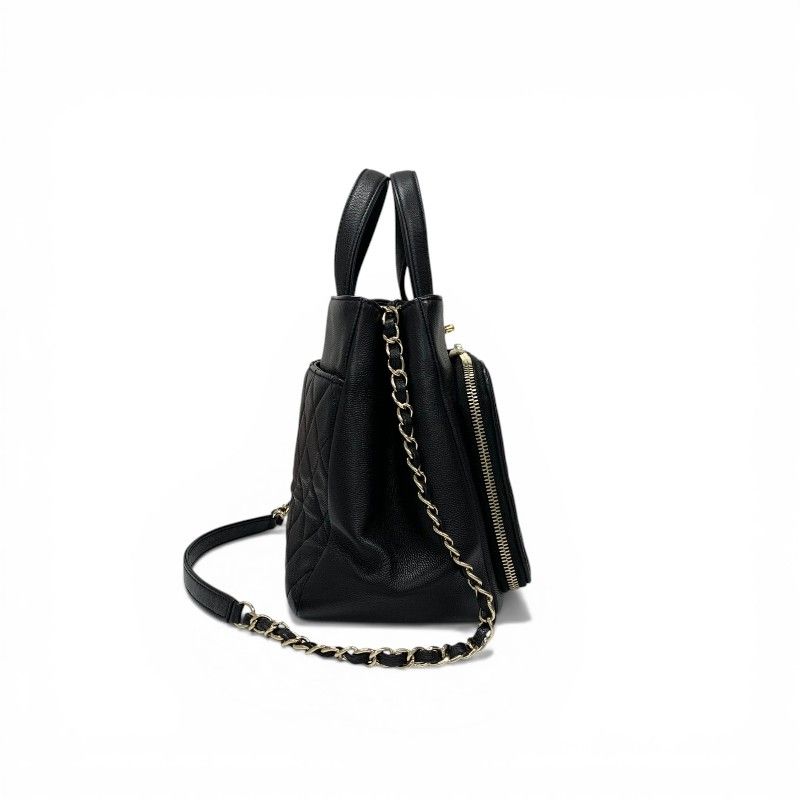 Chanel Handbag Black Gold Business Affinity Caviar Leather Turnlock CC Logo