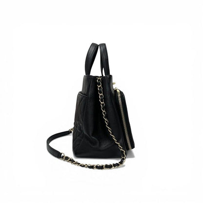 Chanel Handbag Black Gold Business Affinity Caviar Leather Turnlock CC Logo