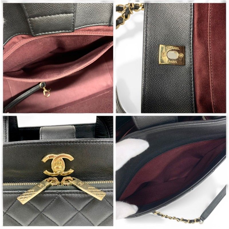 Chanel Handbag Black Gold Business Affinity Caviar Leather Turnlock CC Logo