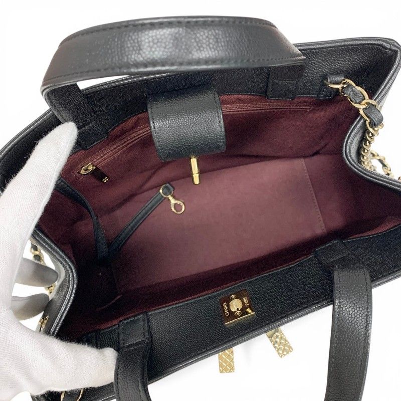Chanel Handbag Black Gold Business Affinity Caviar Leather Turnlock CC Logo