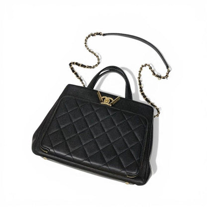 Chanel Handbag Black Gold Business Affinity Caviar Leather Turnlock CC Logo