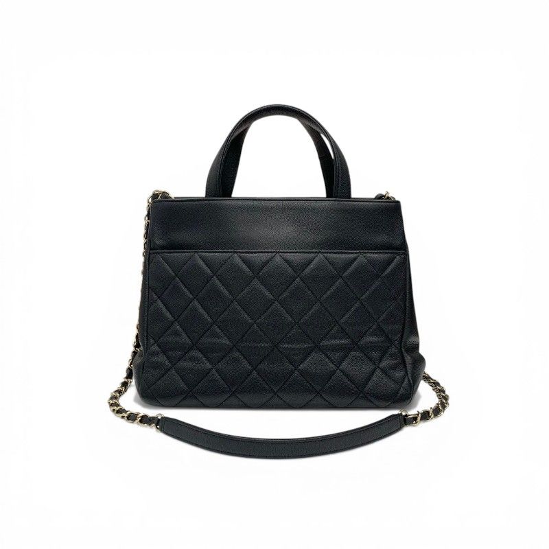 Chanel Handbag Black Gold Business Affinity Caviar Leather Turnlock CC Logo