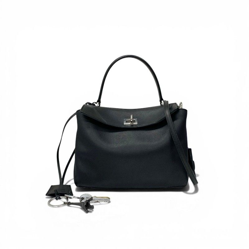 Balenciaga Handbag Black Silver Small Distressed Smooth Scarf Skin Charm 2-Way