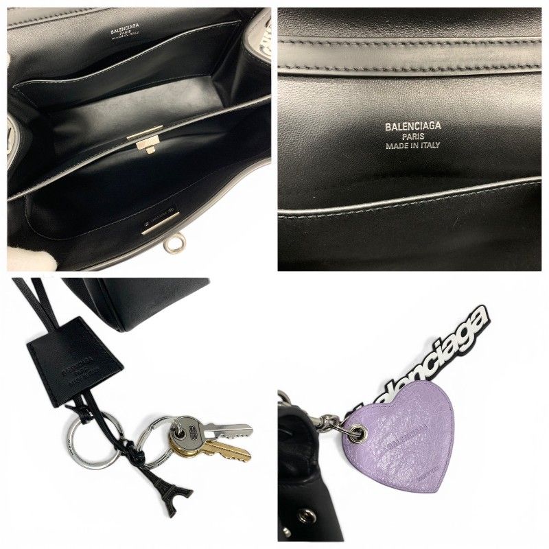 Balenciaga Handbag Black Silver Small Distressed Smooth Scarf Skin Charm 2-Way