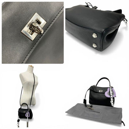 Balenciaga Handbag Black Silver Small Distressed Smooth Scarf Skin Charm 2-Way
