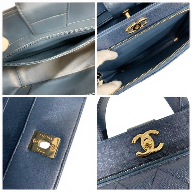 Chanel Blue Gold Business Affinity Caviar Leather Turnlock CC Logo 2-Way