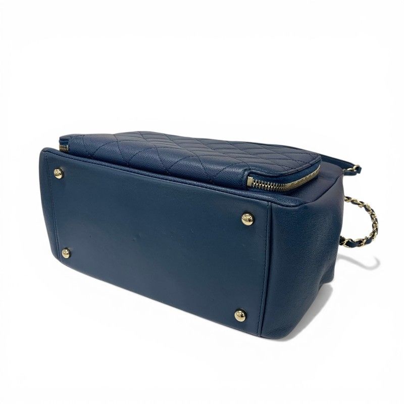 Chanel Blue Gold Business Affinity Caviar Leather Turnlock CC Logo 2-Way