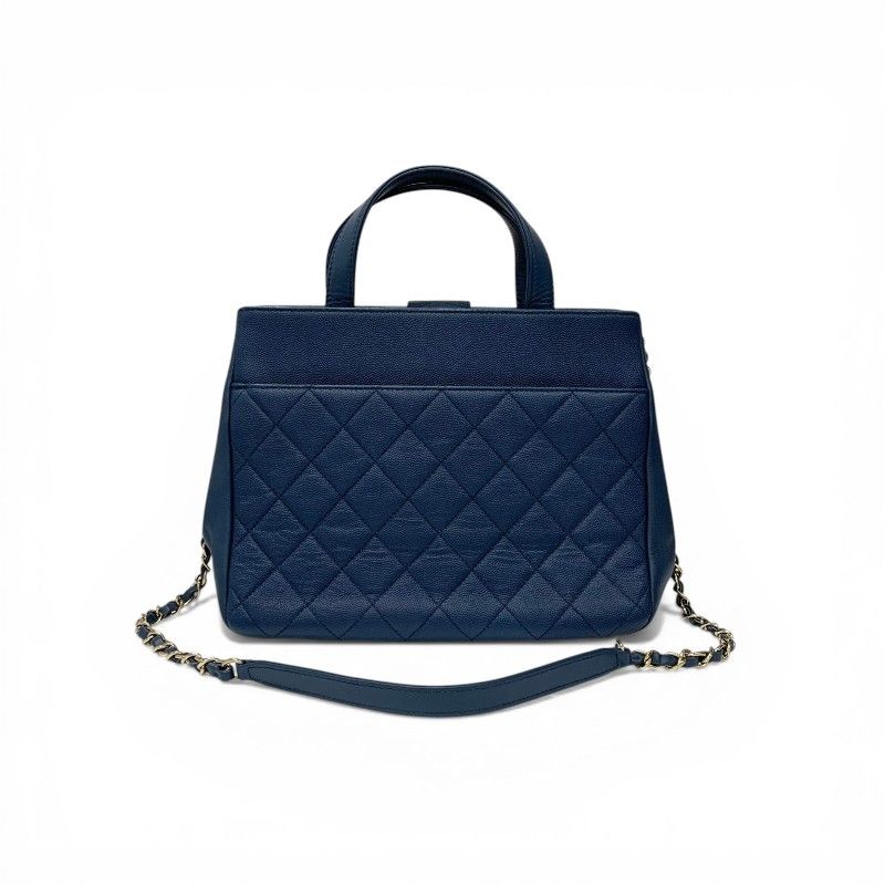 Chanel Blue Gold Business Affinity Caviar Leather Turnlock CC Logo 2-Way