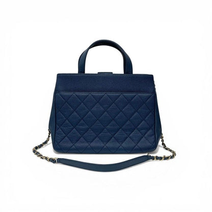 Chanel Blue Gold Business Affinity Caviar Leather Turnlock CC Logo 2-Way