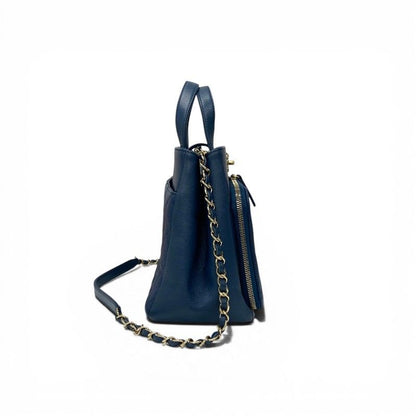 Chanel Blue Gold Business Affinity Caviar Leather Turnlock CC Logo 2-Way