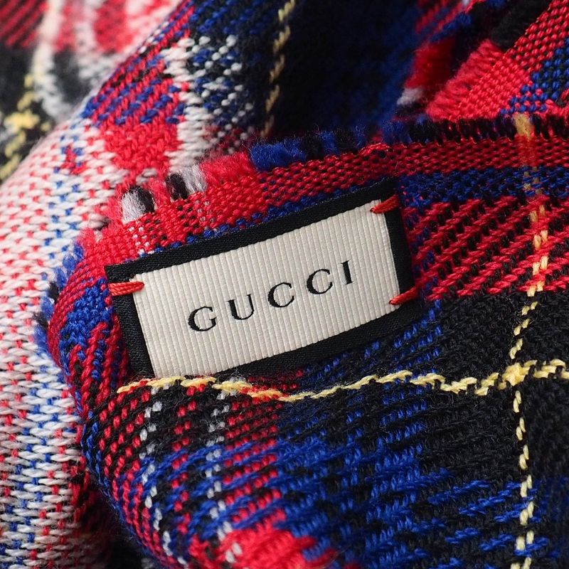 Gucci L'aveugle Par Amour Shawl Check Fringe Scarf