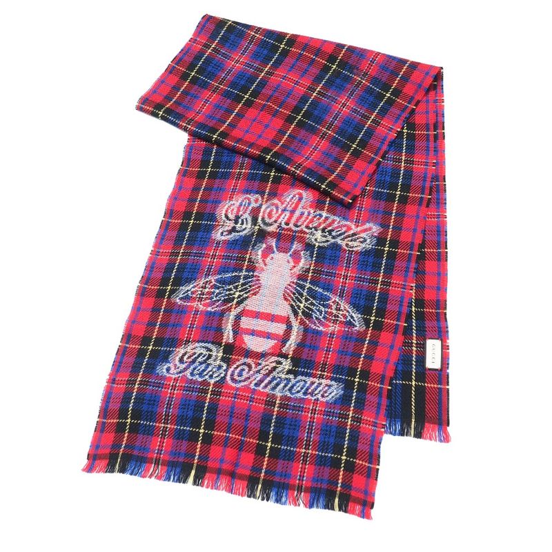 Gucci L'aveugle Par Amour Shawl Check Fringe Scarf